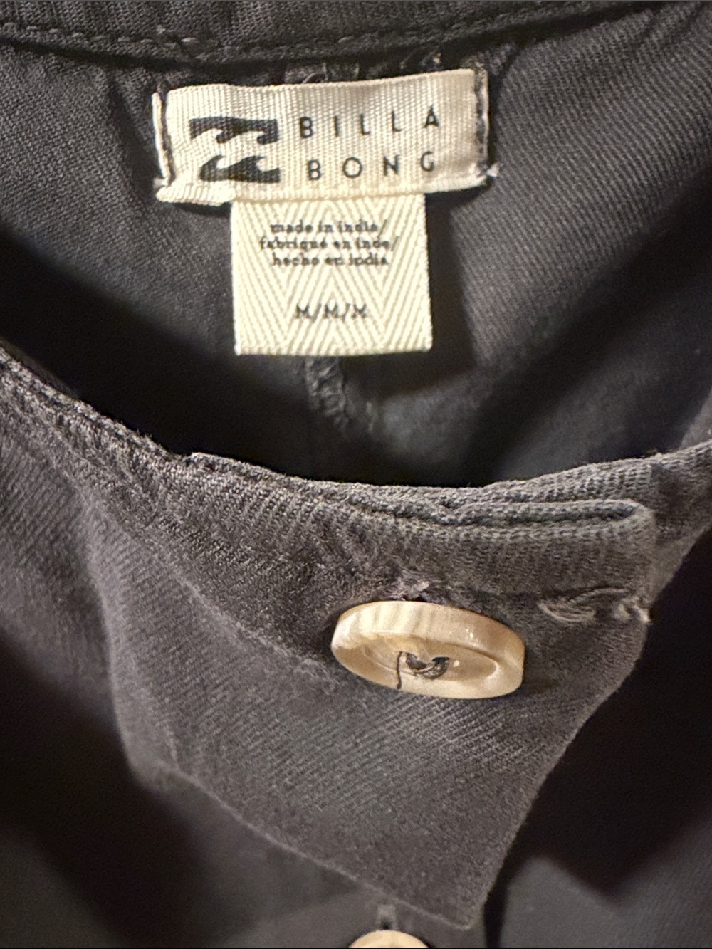 Billabong Dark Gray Button-Front Wide-Leg Romper Jumpsuit - Picture 3 of 8